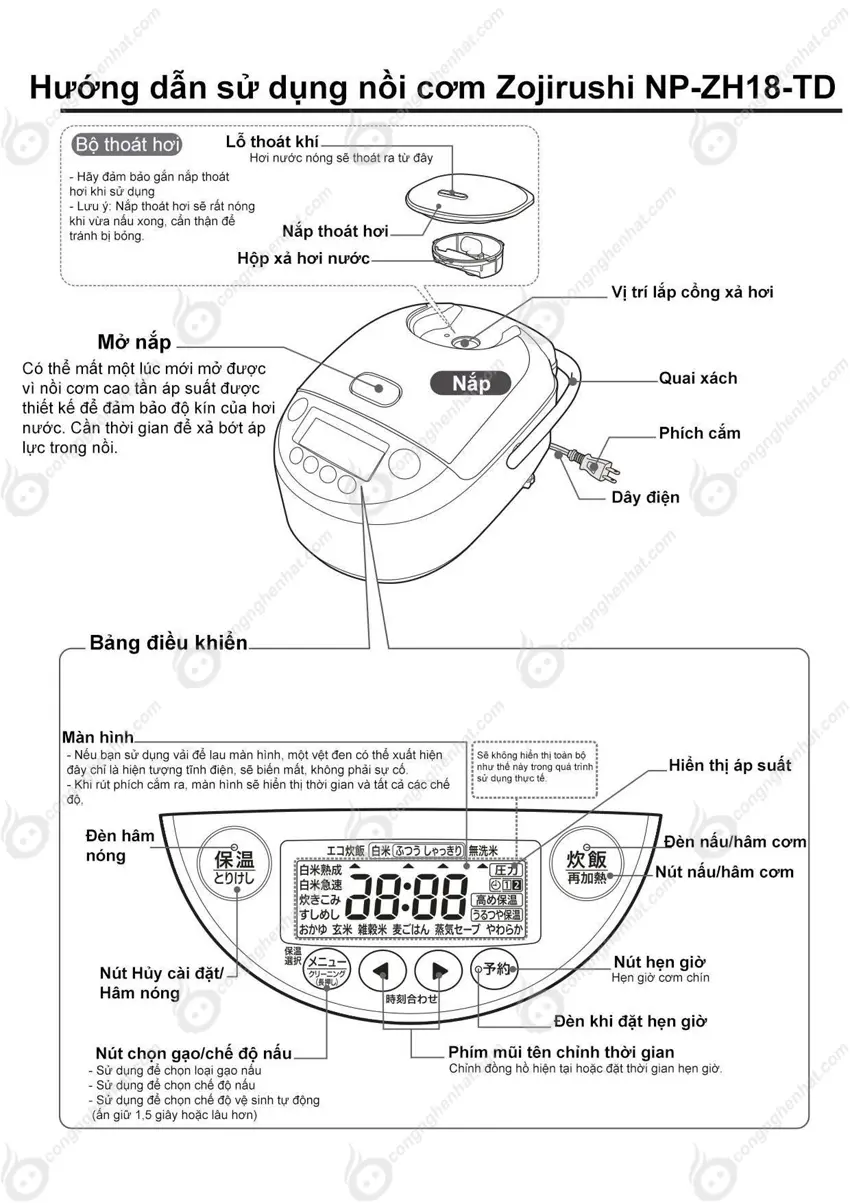 Hướng dẫn sử dụng Zojirushi NP-ZH18