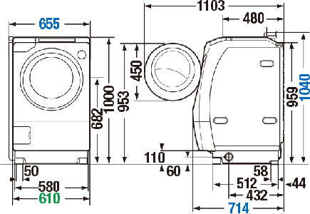 Kích thước máy giặt Toshiba TW-95G7L