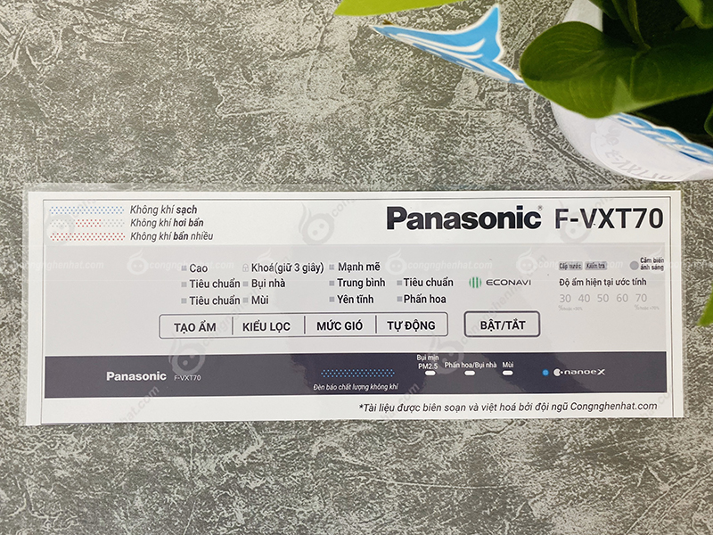 Bảng hướng dẫn sử dụng ép Plastic máy lọc không khí Panasonic F-VXT70-TM