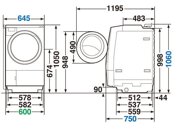 Kích thước máy giặt TW-127XH1L-W