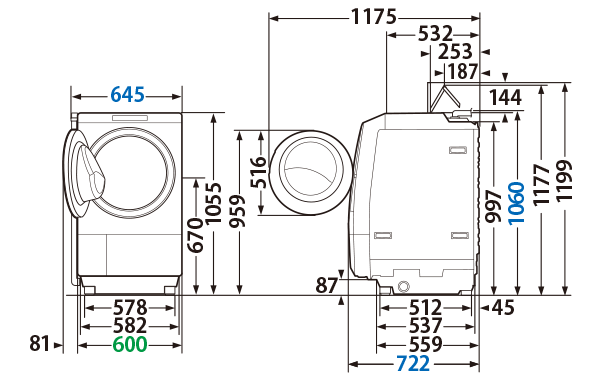 Kích thước máy giặt TW-127XM2L-W