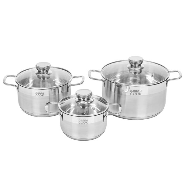 Bộ 3 nồi inox 5 đáy nắp kính Green Cook GCS232-T1
