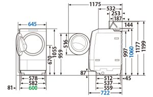 Kích thước máy giặt Toshiba TW-127XM5L-W